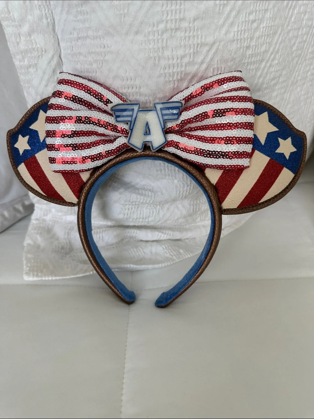 Disney Captain America Red White Blue Bow Ear Headband -